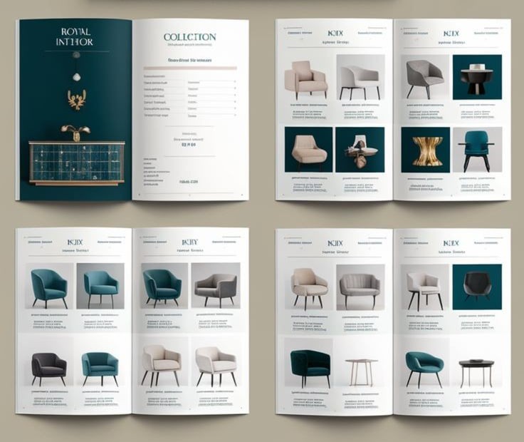Professional multi-page layout for a luxury interior design magazine titled Elegance