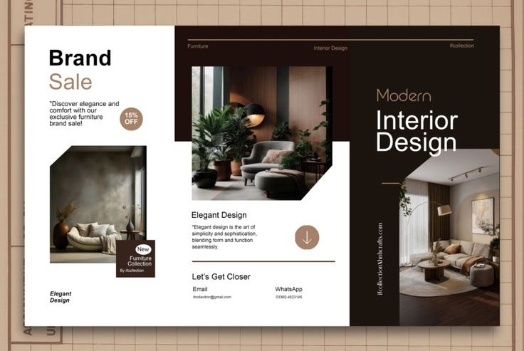 Elegant white catalog titled Royal Interior 2023 with a circular cutout showing a luxury room