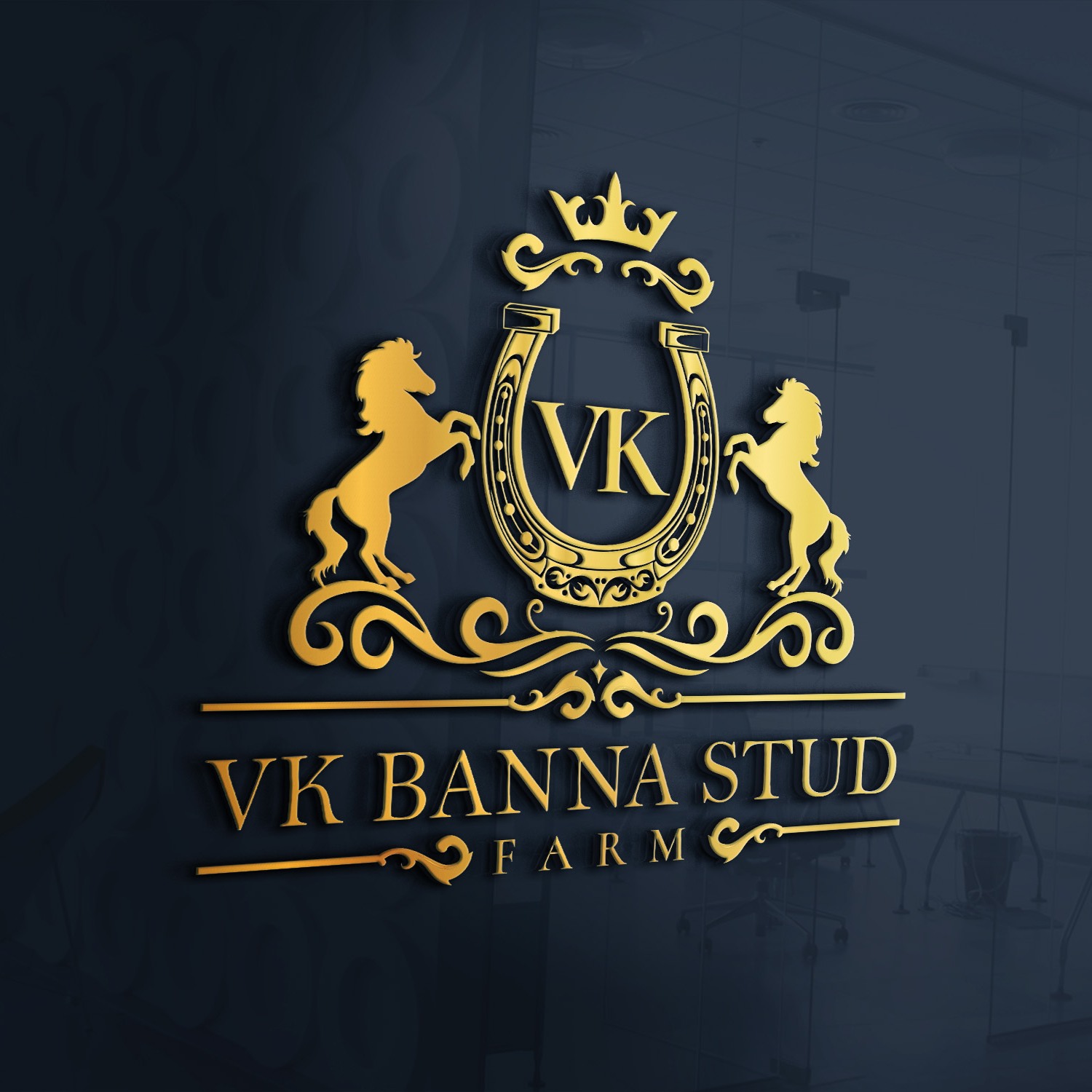 VK Banna Stud Farm logo with royal emblem and horse symbolism