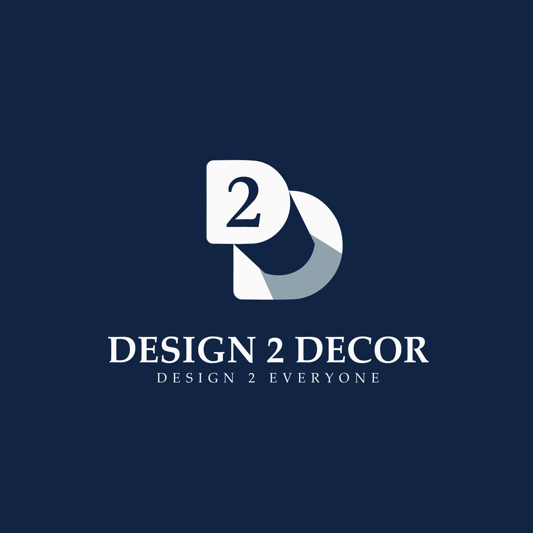 Modern interior design logo for Design 2 Decor home décor brand