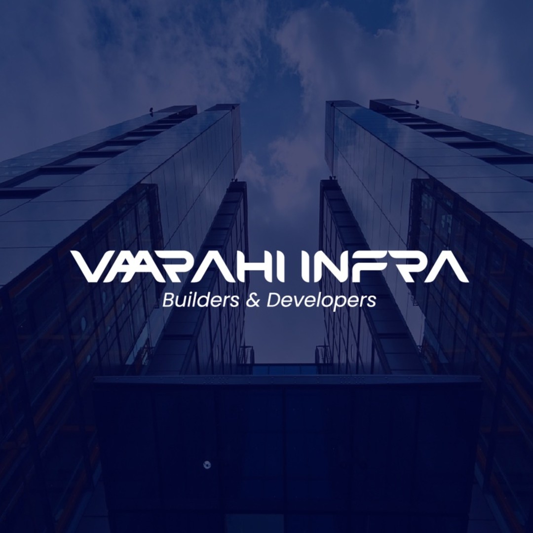 Varahi Infra builders and developers logo with modern architecture