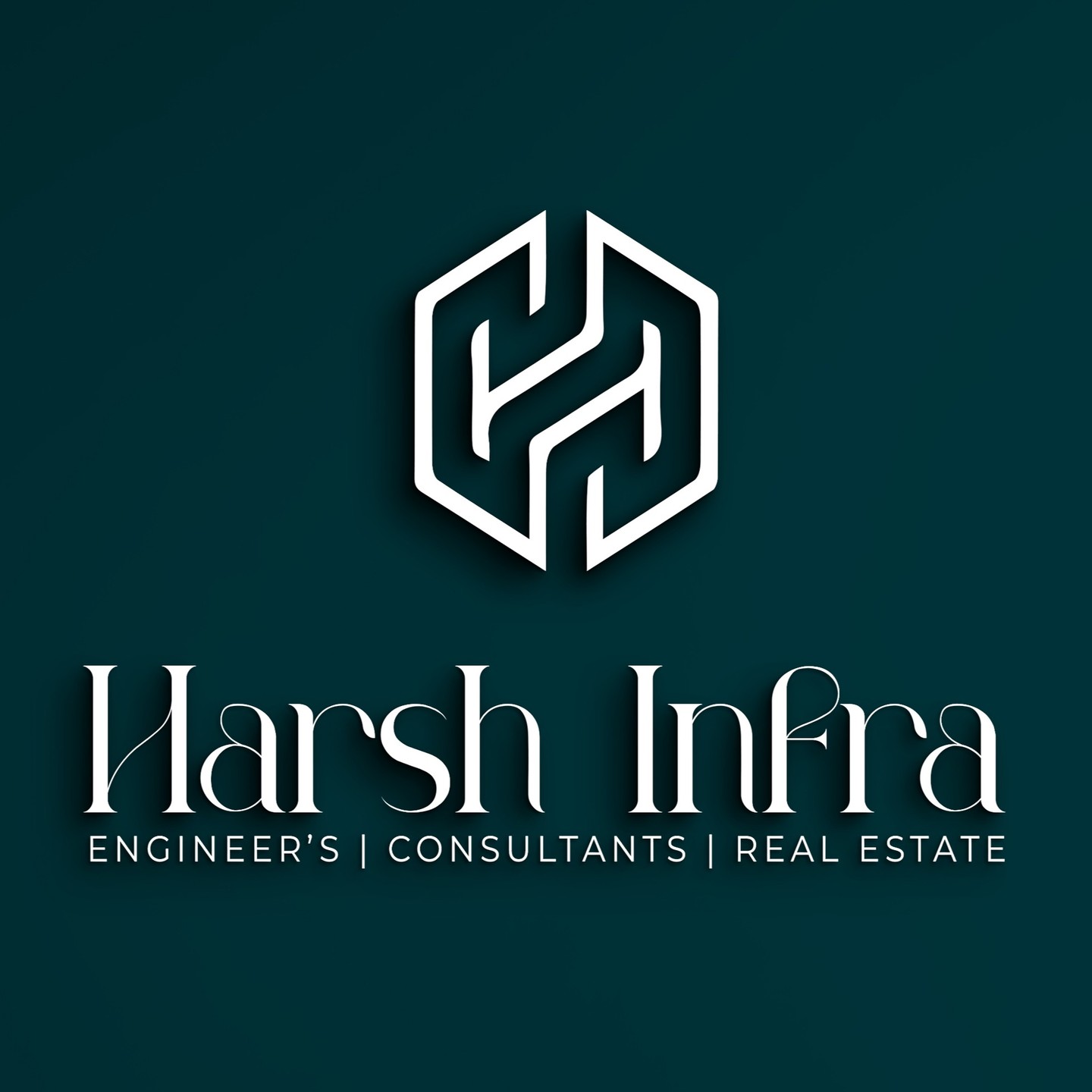 Harsh Infra logo with modern cityscape background