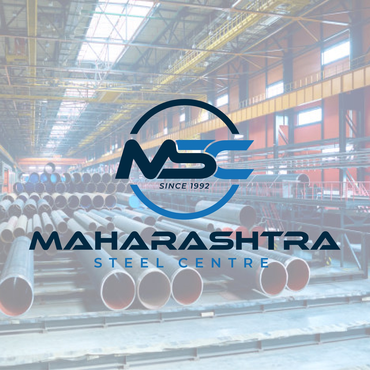 Maharashtra Steel Centre industrial logo with factory background