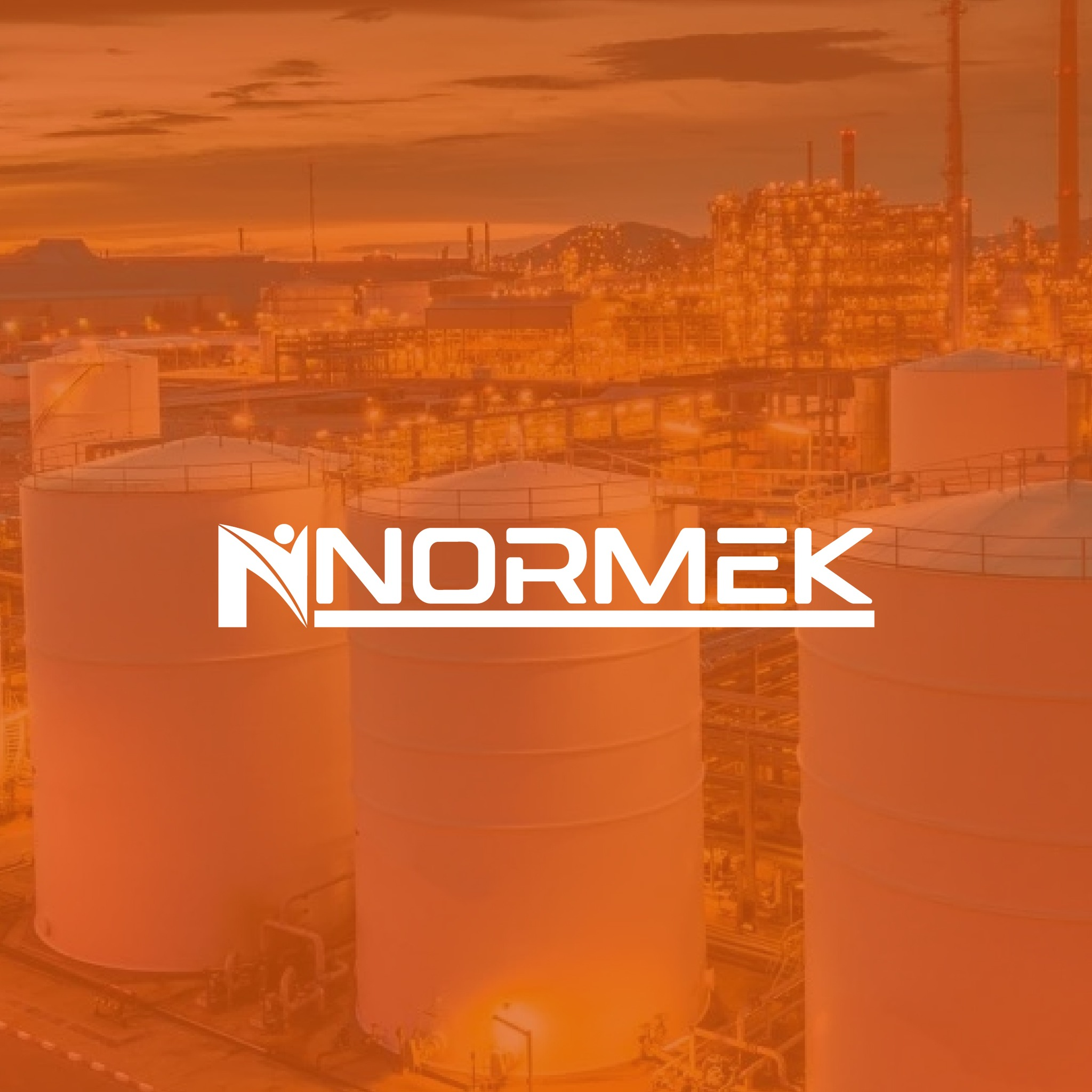 Normek industrial logo design with refinery background representing strength and reliability