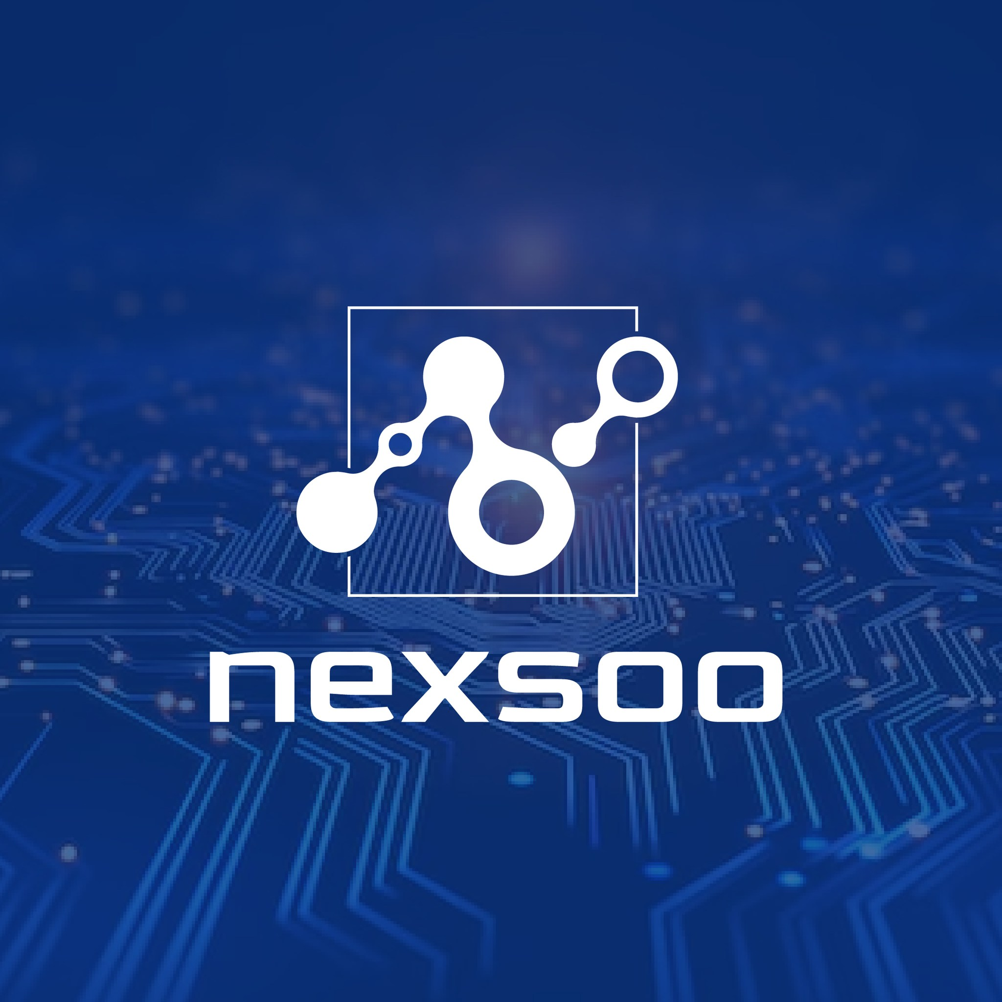 Nexsoo technology logo with molecular icon representing digital innovation