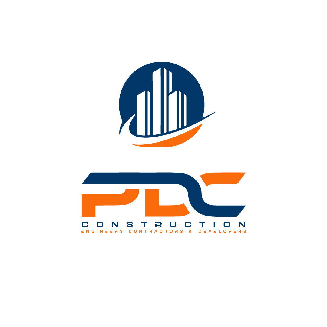 PDC Construction logo with modern engineering and infrastructure symbolism