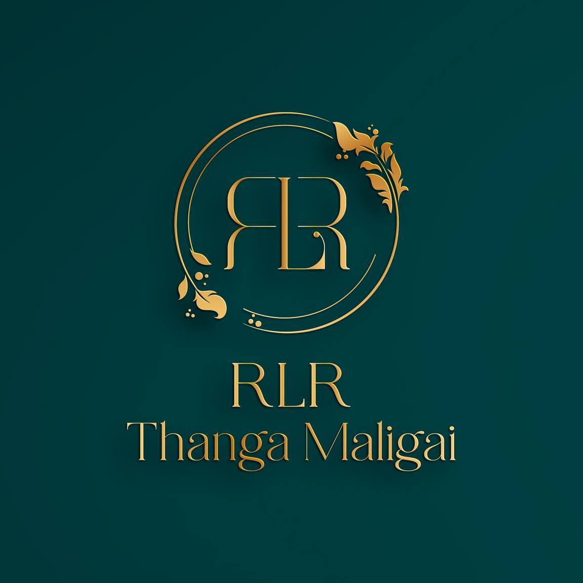 Ornate gold RLR monogram logo design for a jewelry brand on a green background
