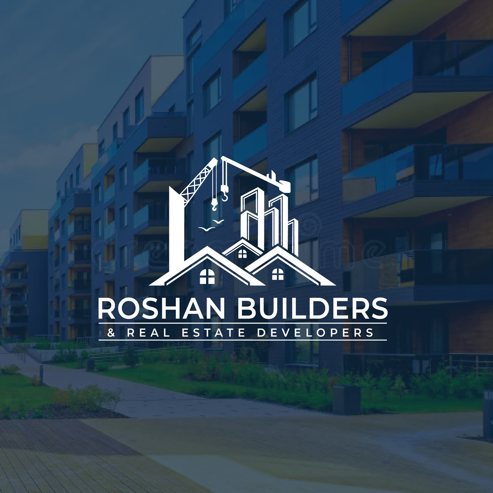 Professional blue and gold logo design for Roshan Builders & Real Estate Developers