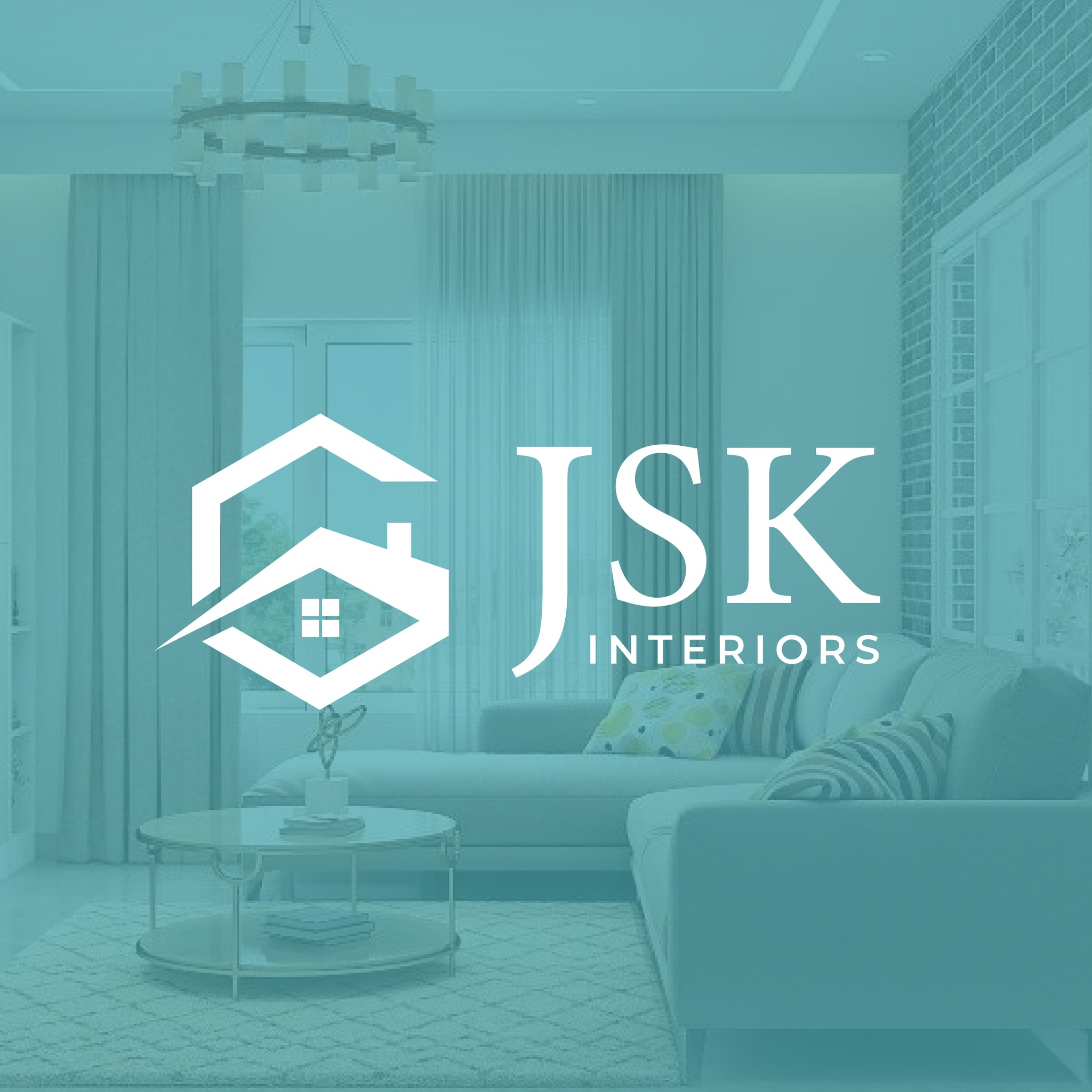 Modern teal and orange JSK Interiors logo design on a dark background