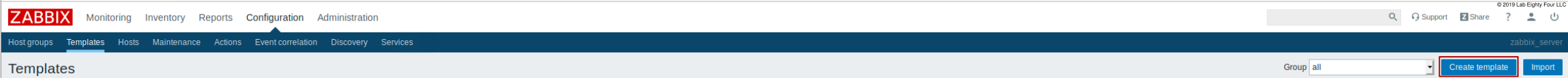 Zabbix header. On the left side, select Configuration link and then click Template link. Once loaded, you can select Create template link located on the right side.