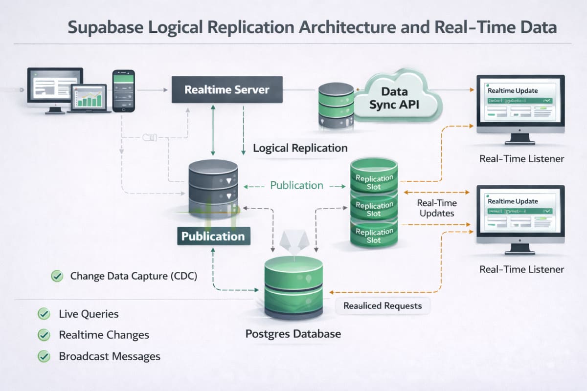Supabase logical replication architecture and real time data