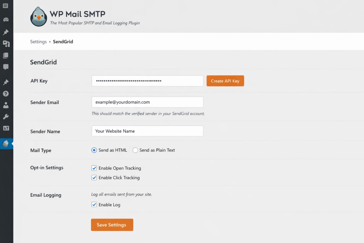 SendGrid WordPress WP Mail SMTP plugin configuration setup