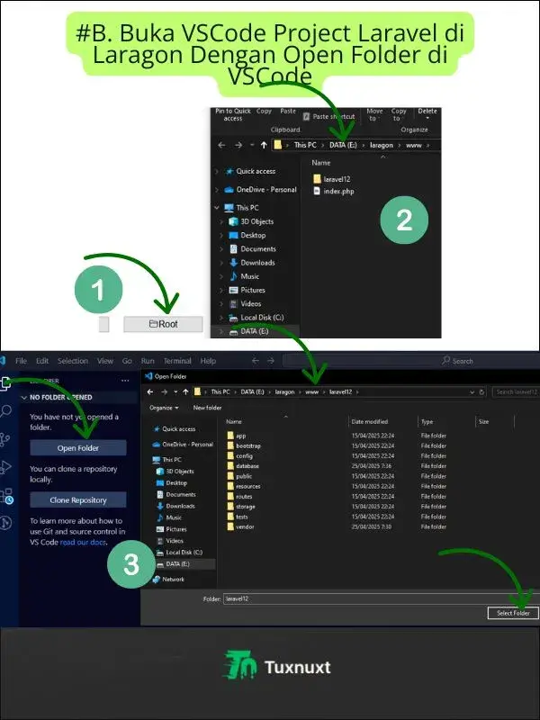 Cara Kedua dengan open folder di vscode