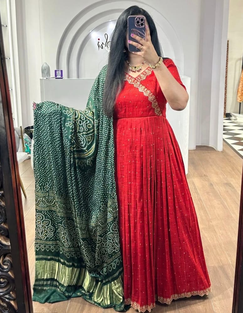 Red & Green Festive Anarkali Set
