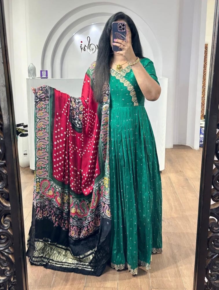 Emerald Green & Maroon Festive Anarkali