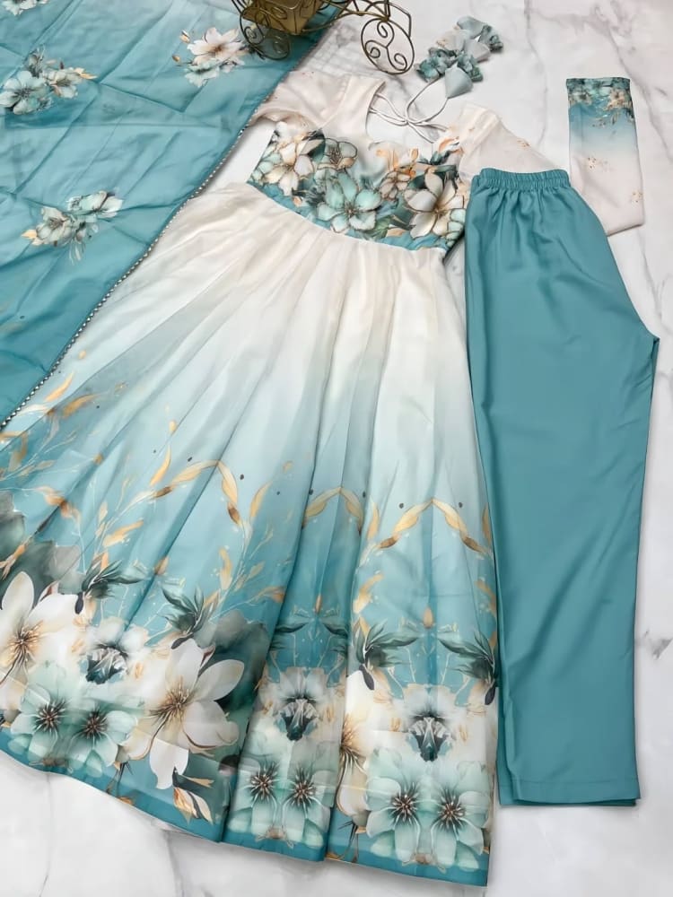 Aqua Blossom Grace Anarkali Suit