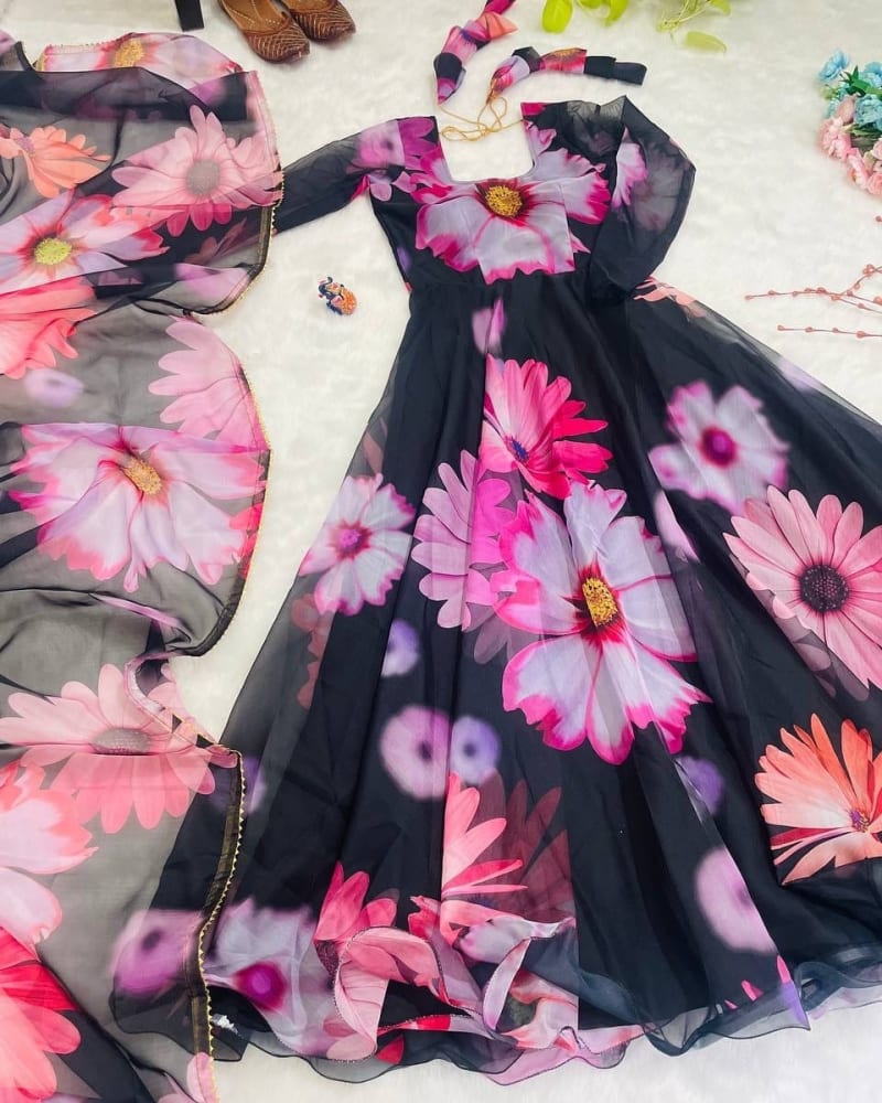 Midnight Pink Bloom Designer Gown