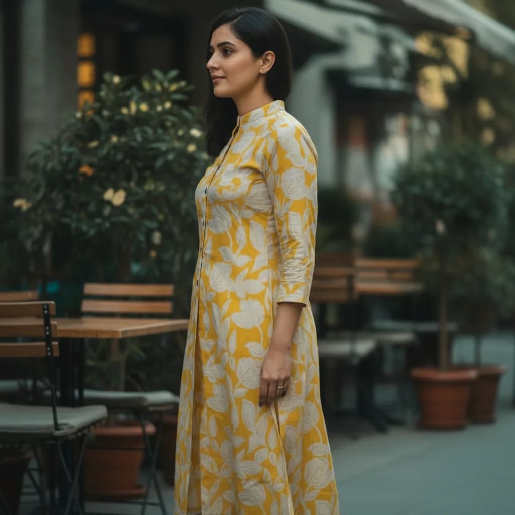 Premium Rayon Printed Co-ord Set with Foil Work – Yellow thumbnail 2