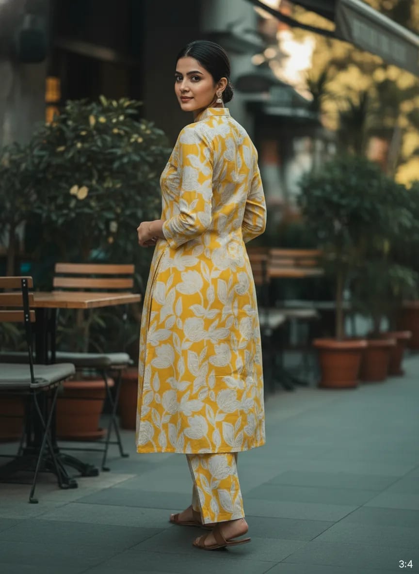 Premium Rayon Printed Co-ord Set with Foil Work – Yellow thumbnail 3