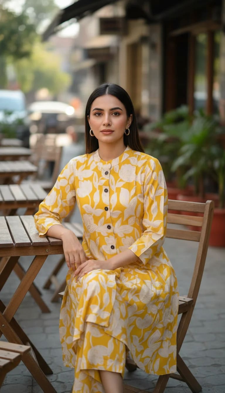 Premium Rayon Printed Co-ord Set with Foil Work – Yellow thumbnail 5