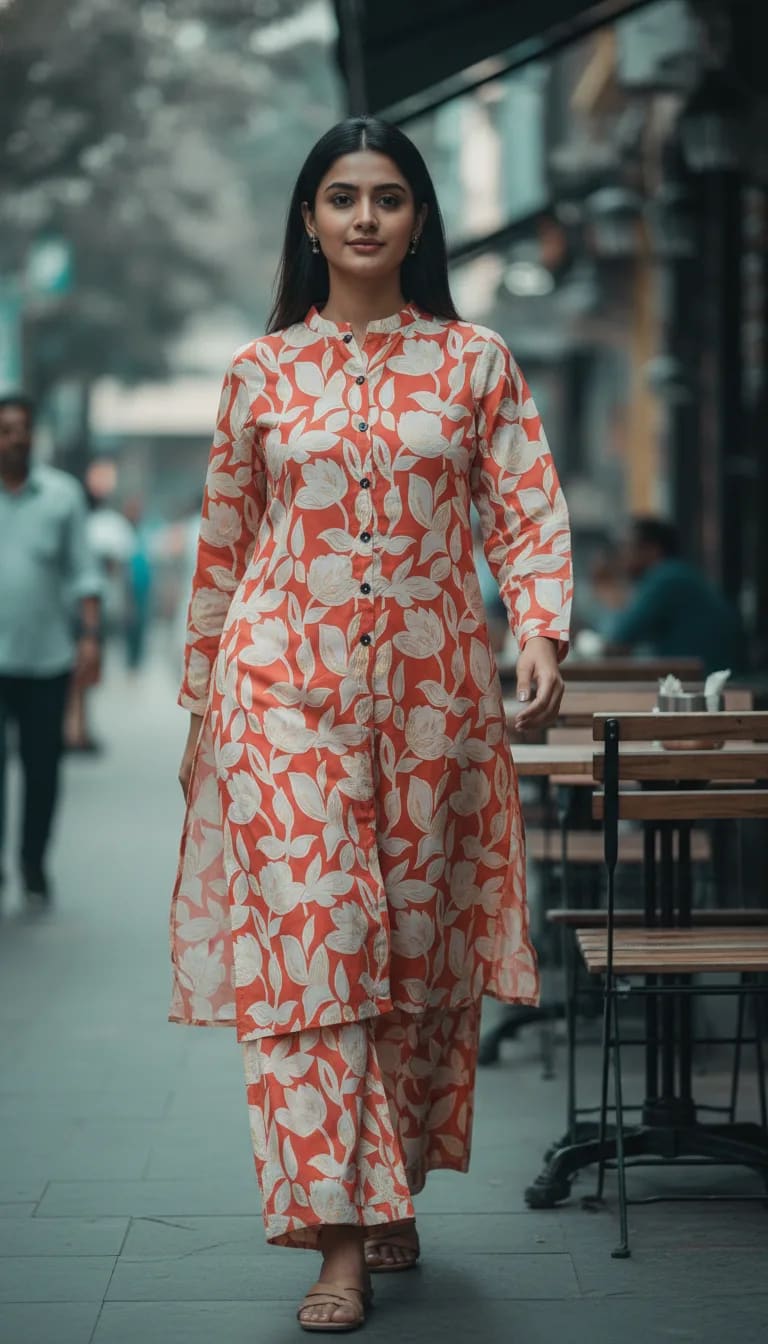 Premium Rayon Printed Co-ord Set with Foil Work (Red) thumbnail 1