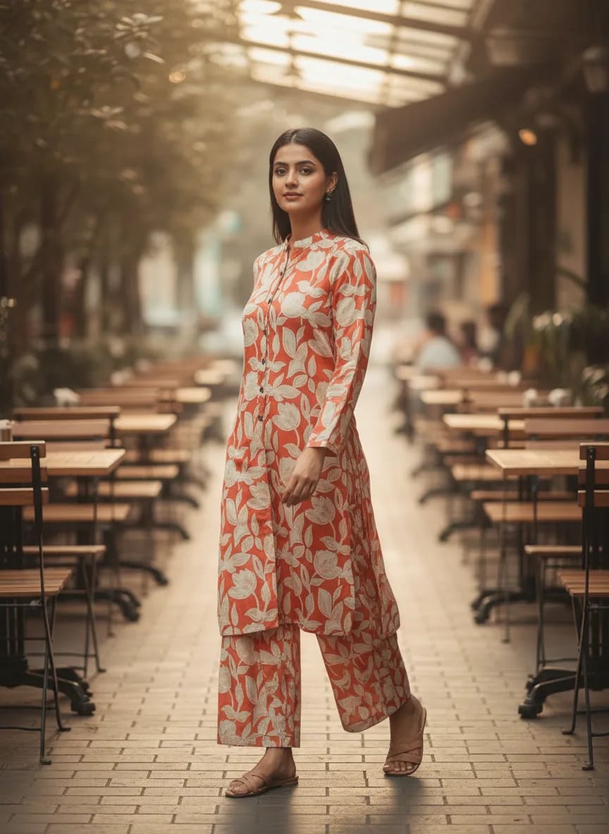 Premium Rayon Printed Co-ord Set with Foil Work (Red) thumbnail 3