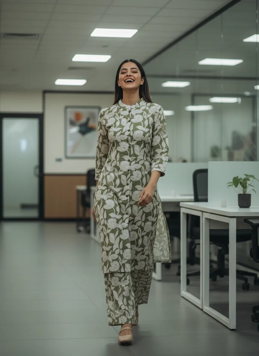 Premium Rayon Printed Co-ord Set with Foil Work (Green) thumbnail 1