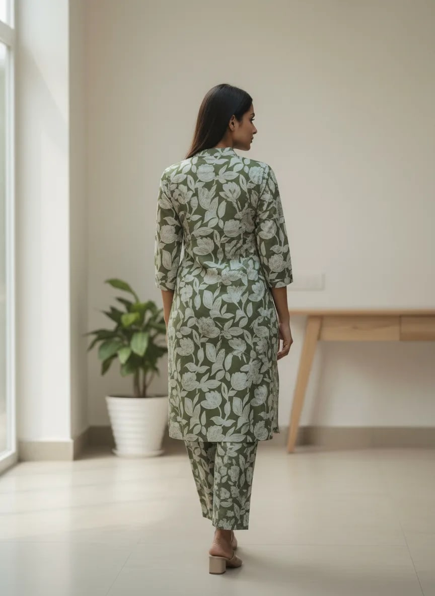 Premium Rayon Printed Co-ord Set with Foil Work (Green) thumbnail 2