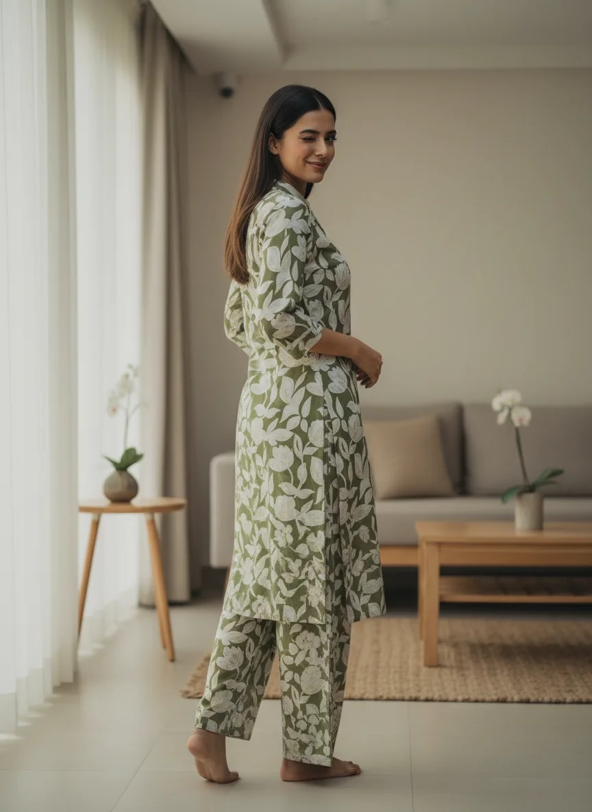 Premium Rayon Printed Co-ord Set with Foil Work (Green) thumbnail 5