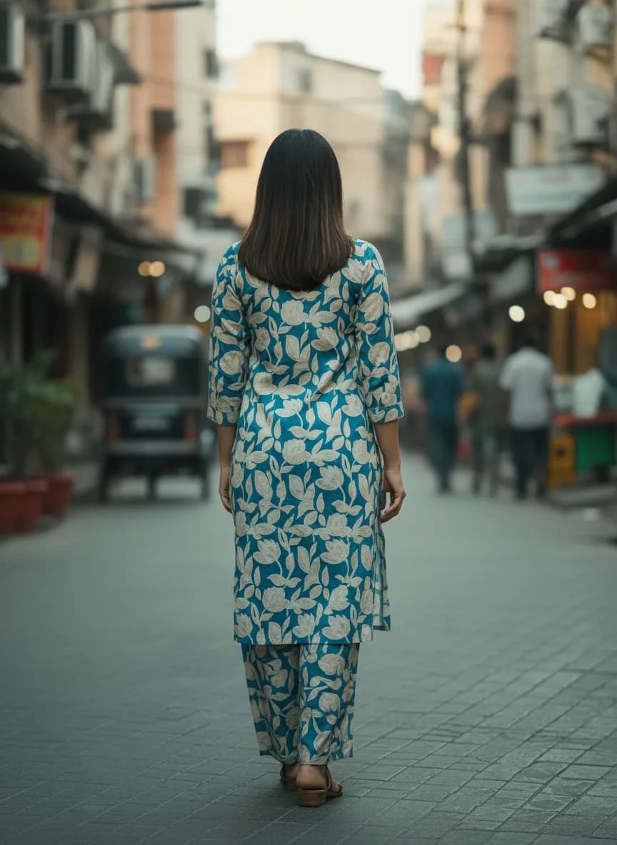 Premium Rayon Printed Co-ord Set with Foil Work (Blue) thumbnail 2