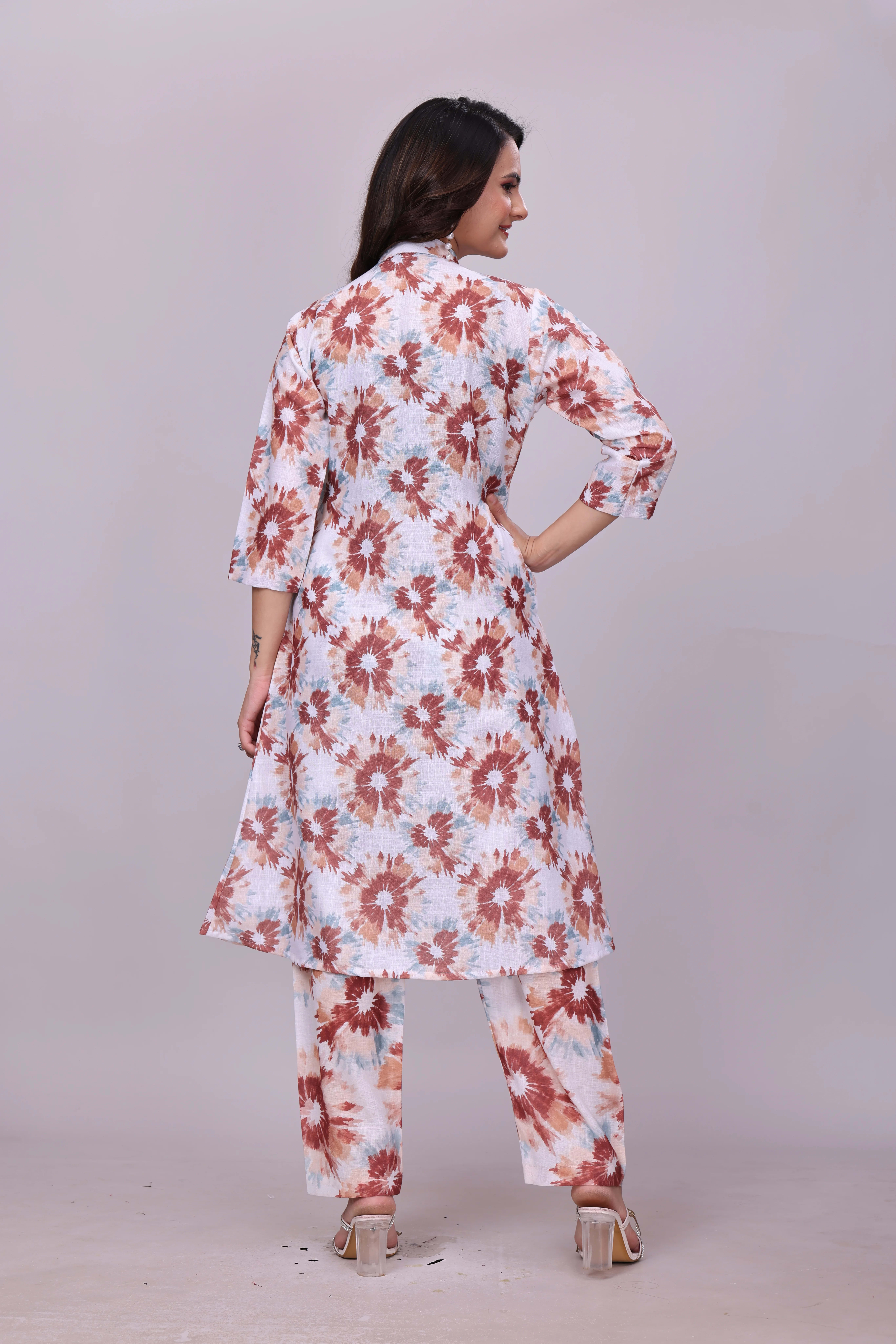 Premium Linen Printed Co-ord Set with A-Line Kurti & Pant thumbnail 2
