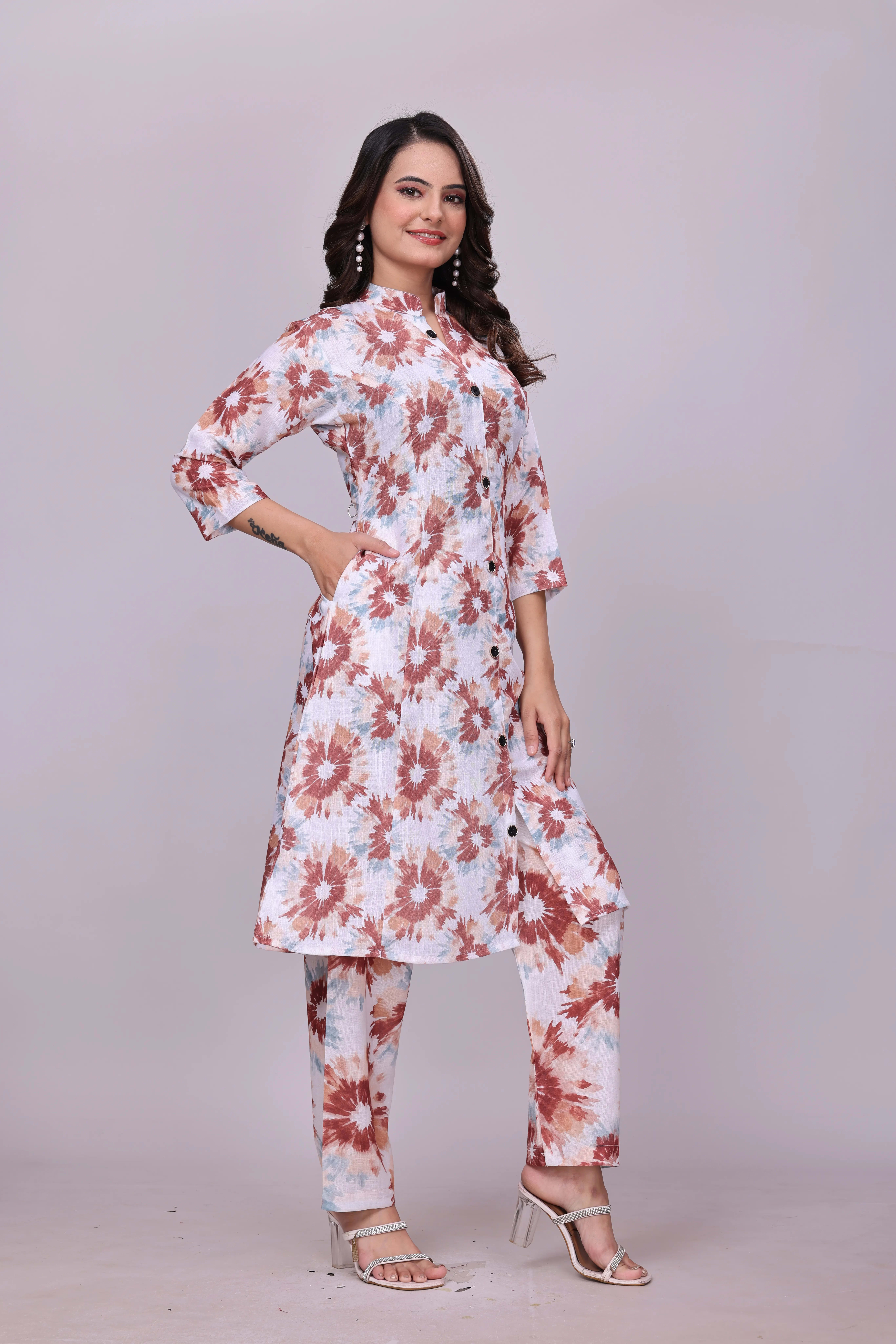 Premium Linen Printed Co-ord Set with A-Line Kurti & Pant thumbnail 4