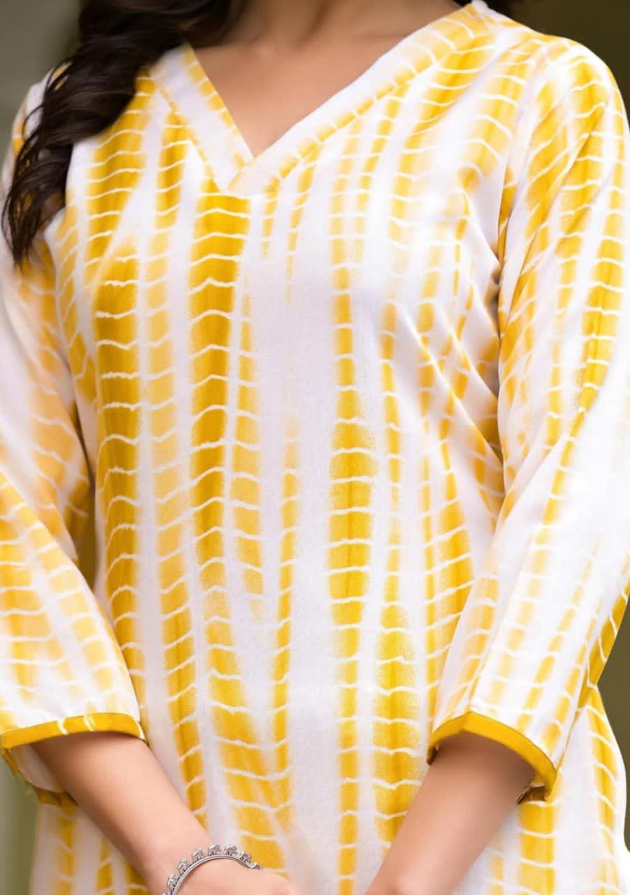 Printed Yellow Cotton 3-Piece Kurta Pant Set with Dupatta thumbnail 4