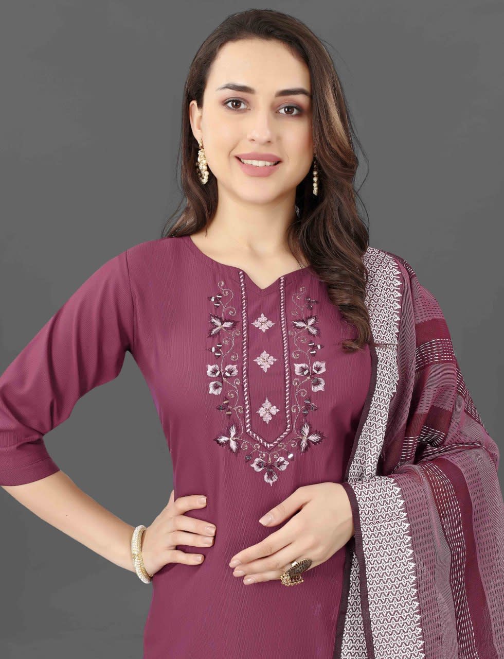 Mirror Work Maroon Cotton Blend 3-Piece Kurta Pant Set with Dupatta thumbnail 4