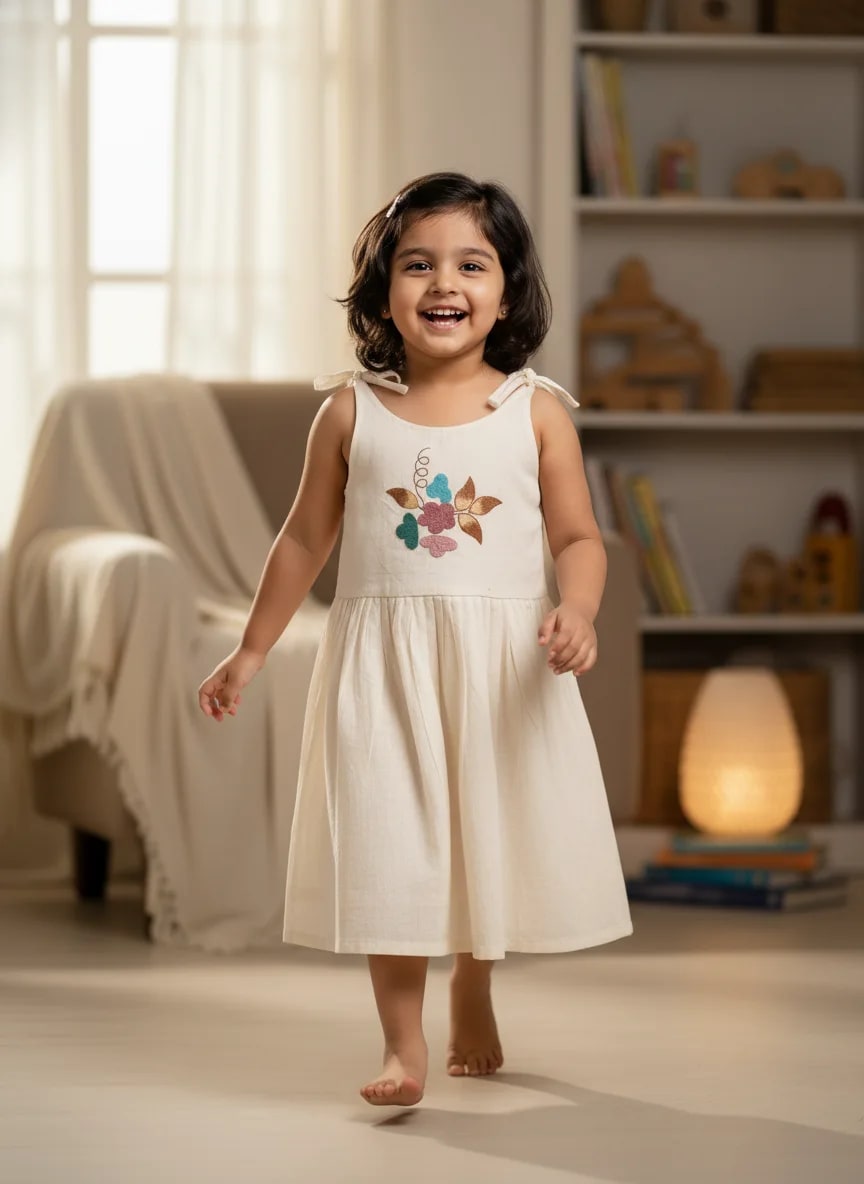 Girls Cotton Embroidered Frock – Soft & Comfortable Daily Wear Dress thumbnail 5