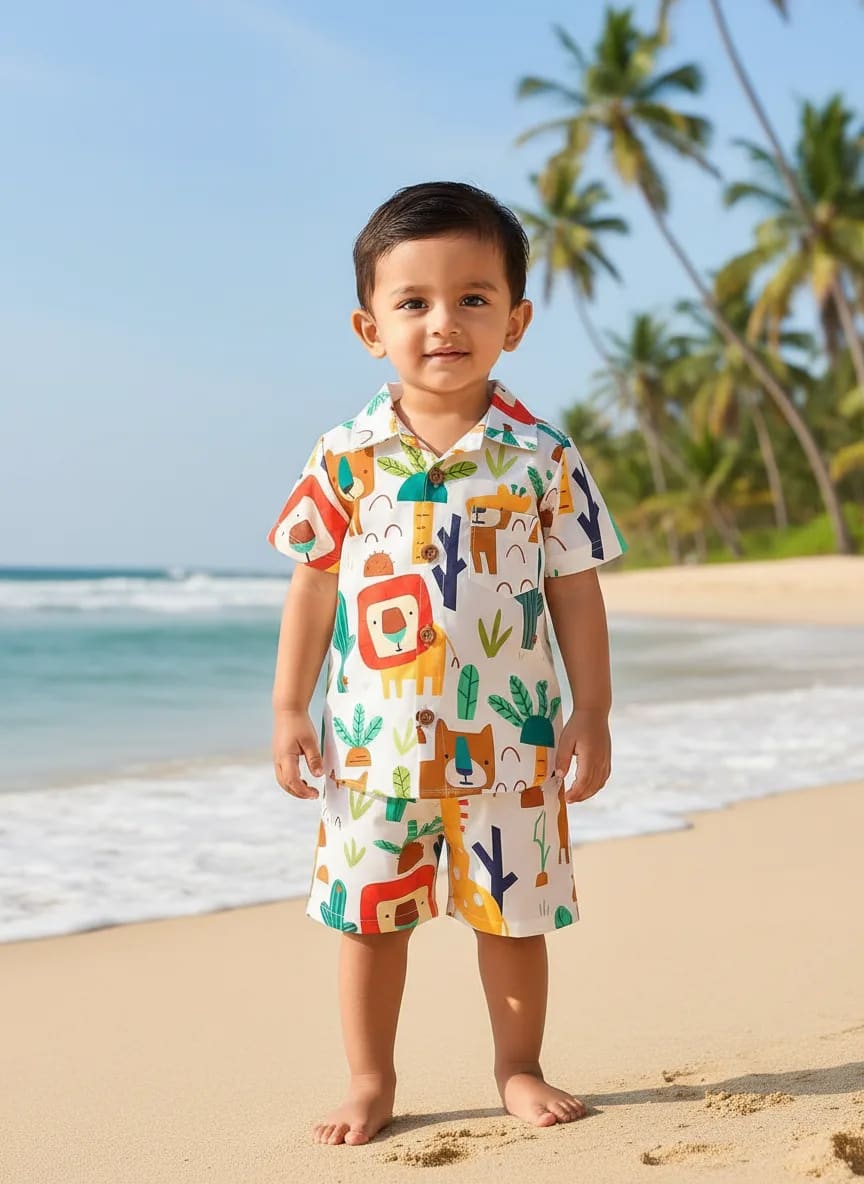 Boys Poly Cotton Printed Shirt & Shorts Set – Soft & Comfortable Daily Wear thumbnail 1