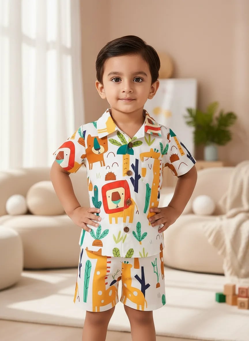 Boys Poly Cotton Printed Shirt & Shorts Set – Soft & Comfortable Daily Wear thumbnail 5