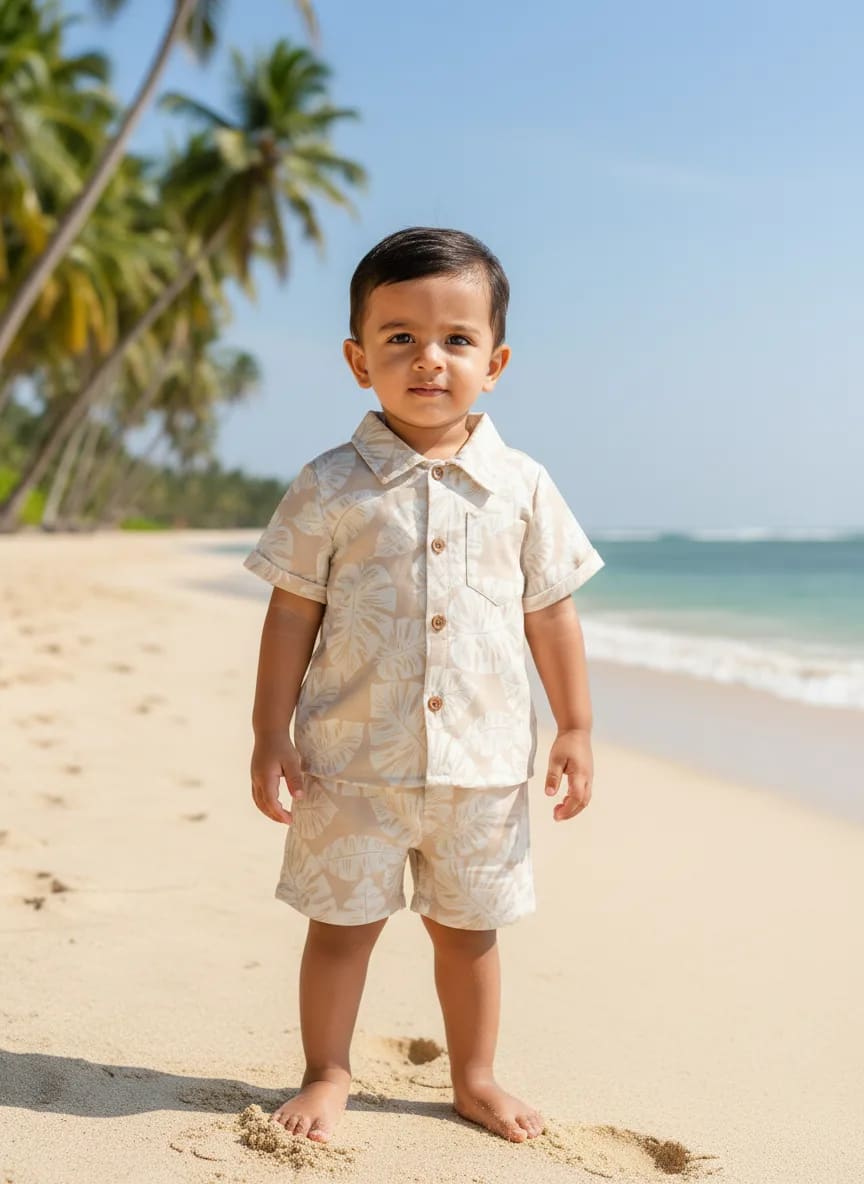 Boys Poly Cotton Printed Shirt & Shorts Set – Soft Summer Wear
