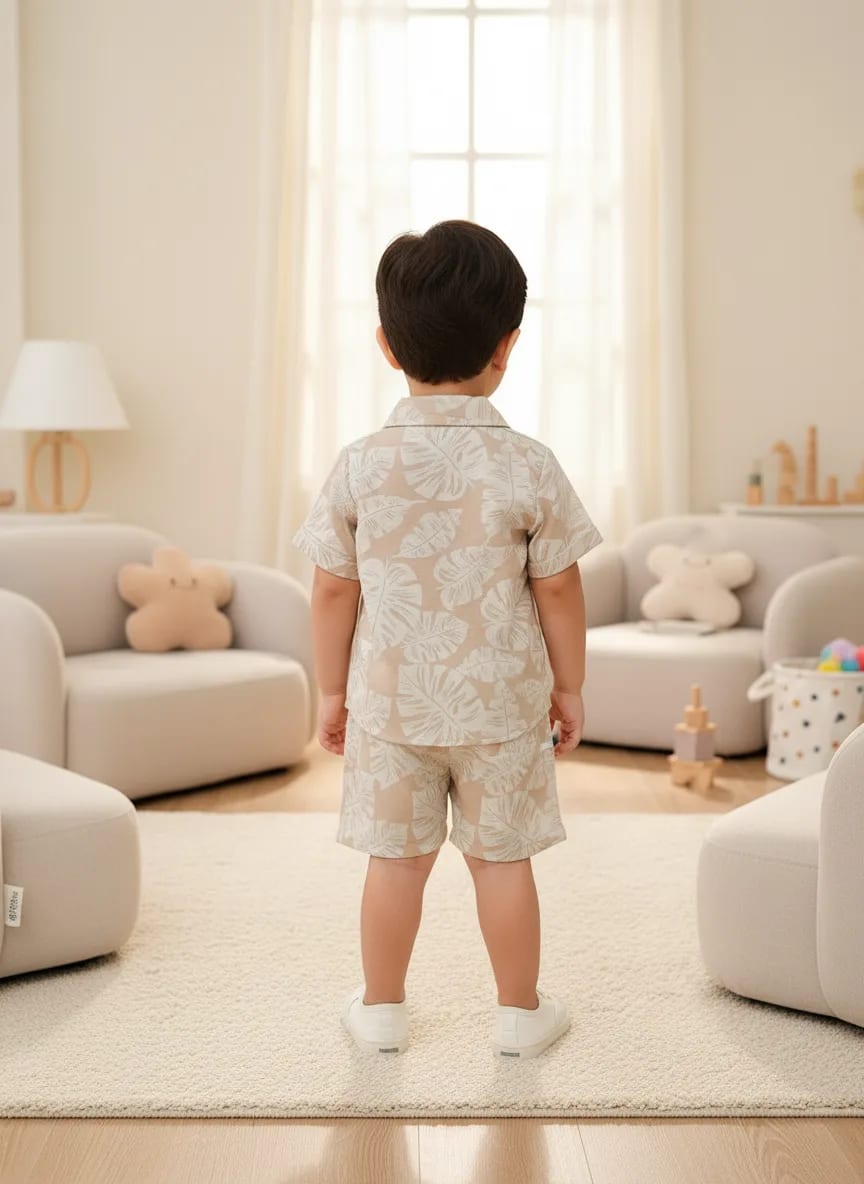 Boys Poly Cotton Printed Shirt & Shorts Set – Soft Summer Wear thumbnail 2