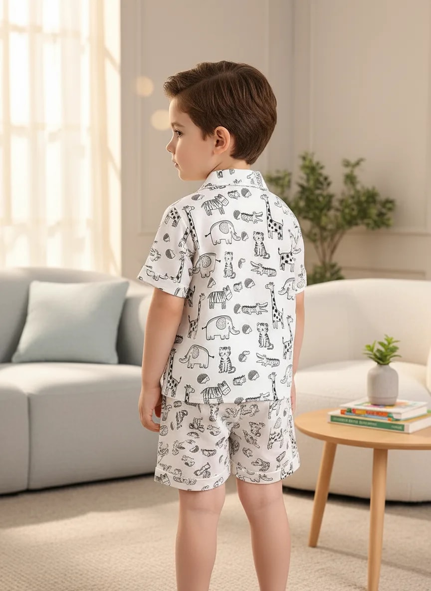 Boys Printed Nightwear Shirt & Shorts Set – Soft Poly Cotton Comfort thumbnail 2
