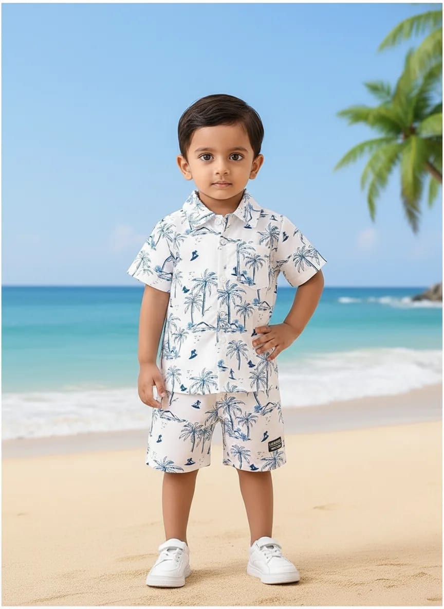 Boys Tropical Print Shirt & Shorts Set – Lightweight Summer Wear thumbnail 1