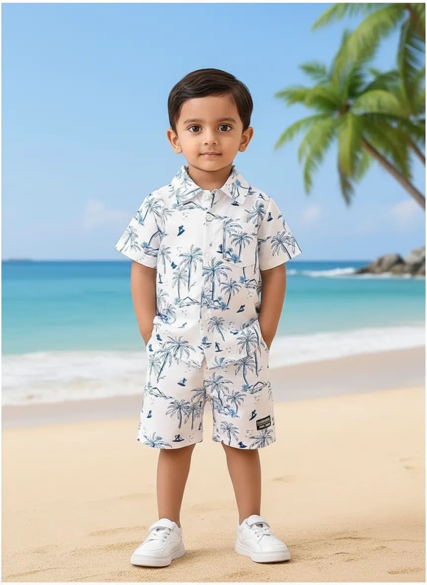 Boys Tropical Print Shirt & Shorts Set – Lightweight Summer Wear thumbnail 4