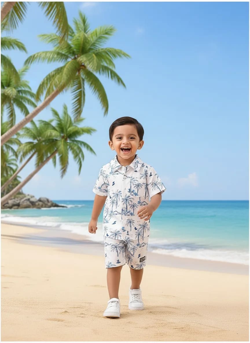 Boys Tropical Print Shirt & Shorts Set – Lightweight Summer Wear thumbnail 5