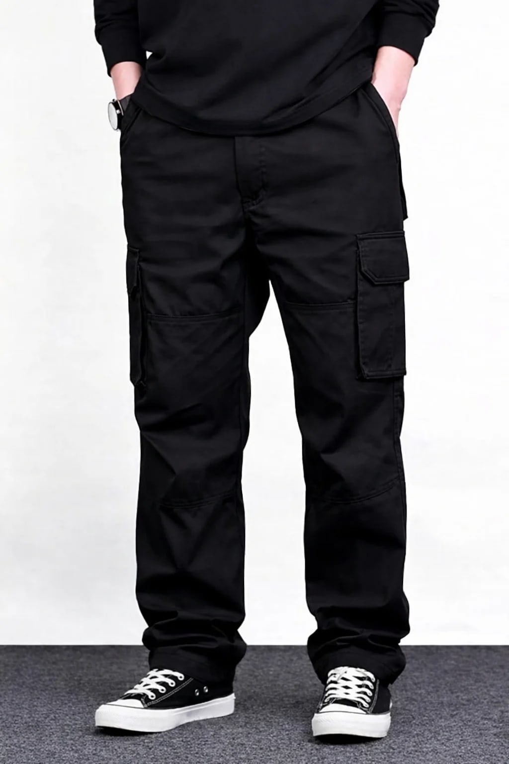 Men’s Classic Black Cargo Pants – Multi-Pocket Utility Fit thumbnail 1