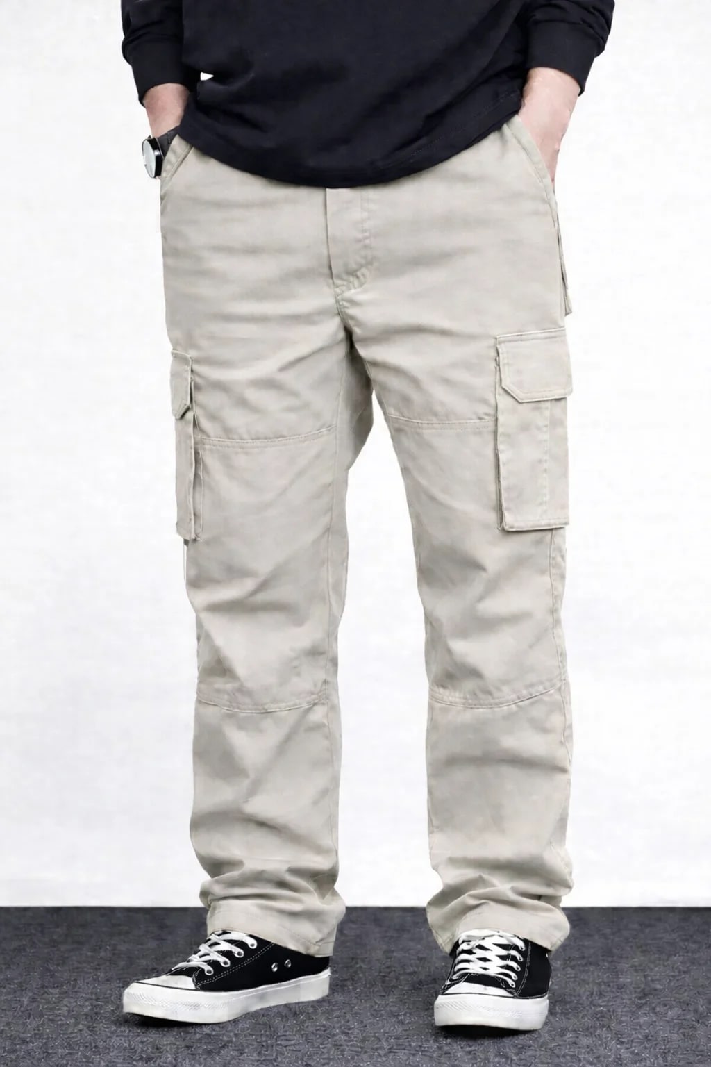 Men’s beige Utility Cargo Pants – Comfortable Daily Wear Fit