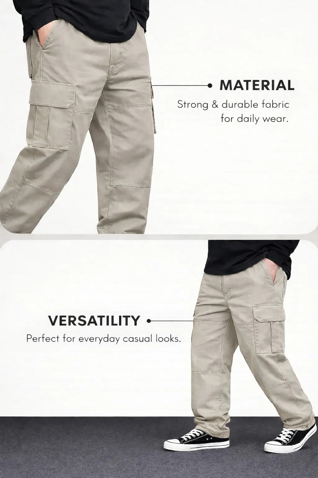 Men’s beige Utility Cargo Pants – Comfortable Daily Wear Fit thumbnail 4