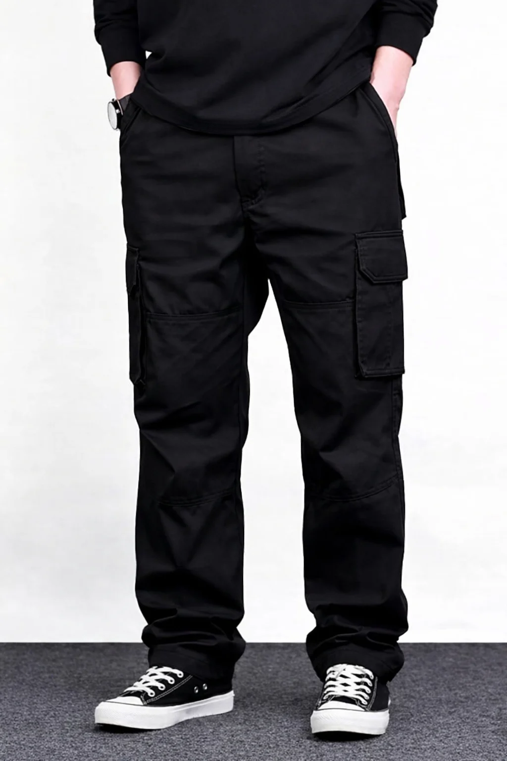Men’s Classic Black Cargo Pants – Multi-Pocket Utility Fit