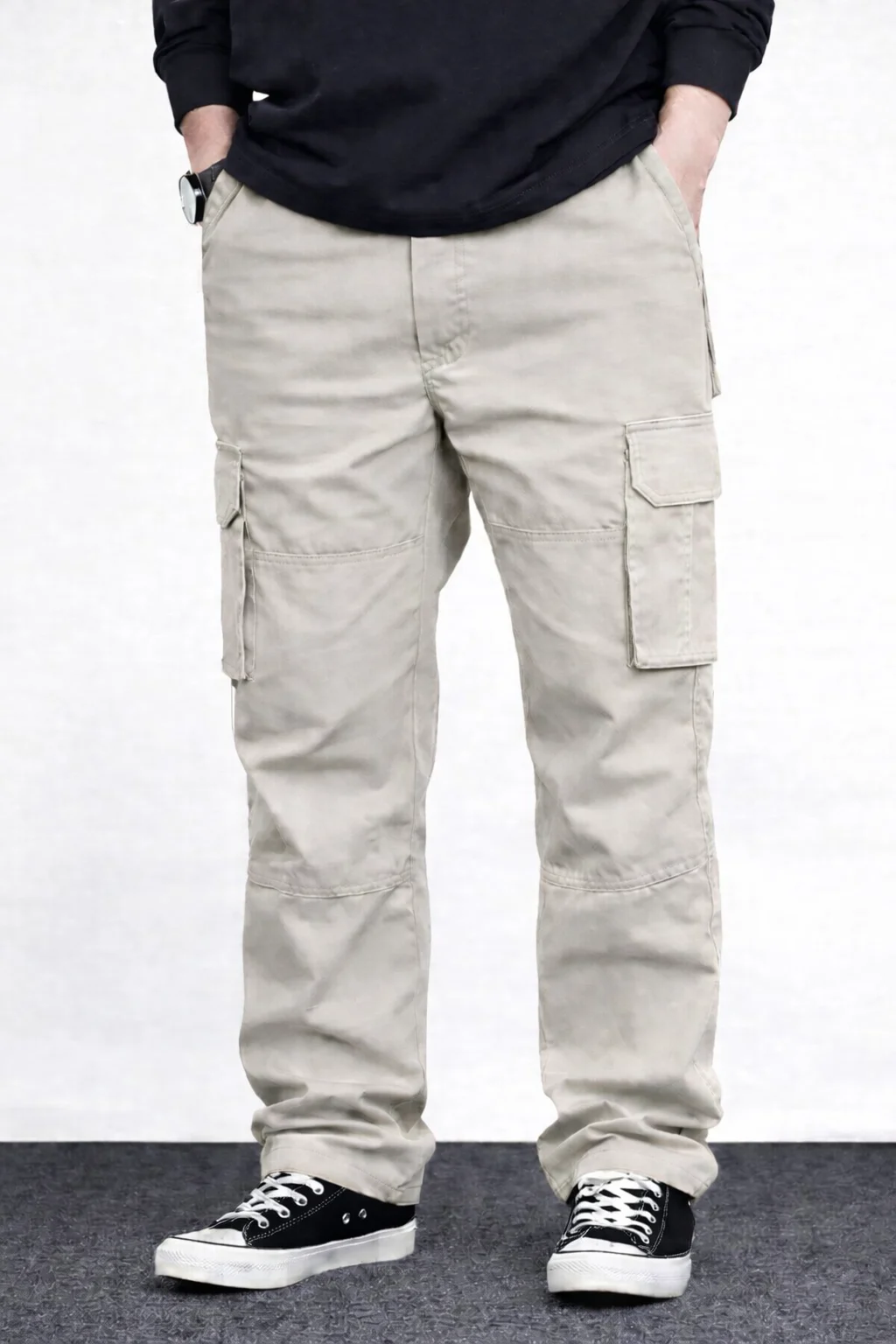 Men’s beige Utility Cargo Pants – Comfortable Daily Wear Fit