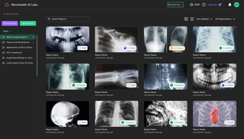 Telemedicine collaboration platform UI showing medical case review dashboard and team workflow