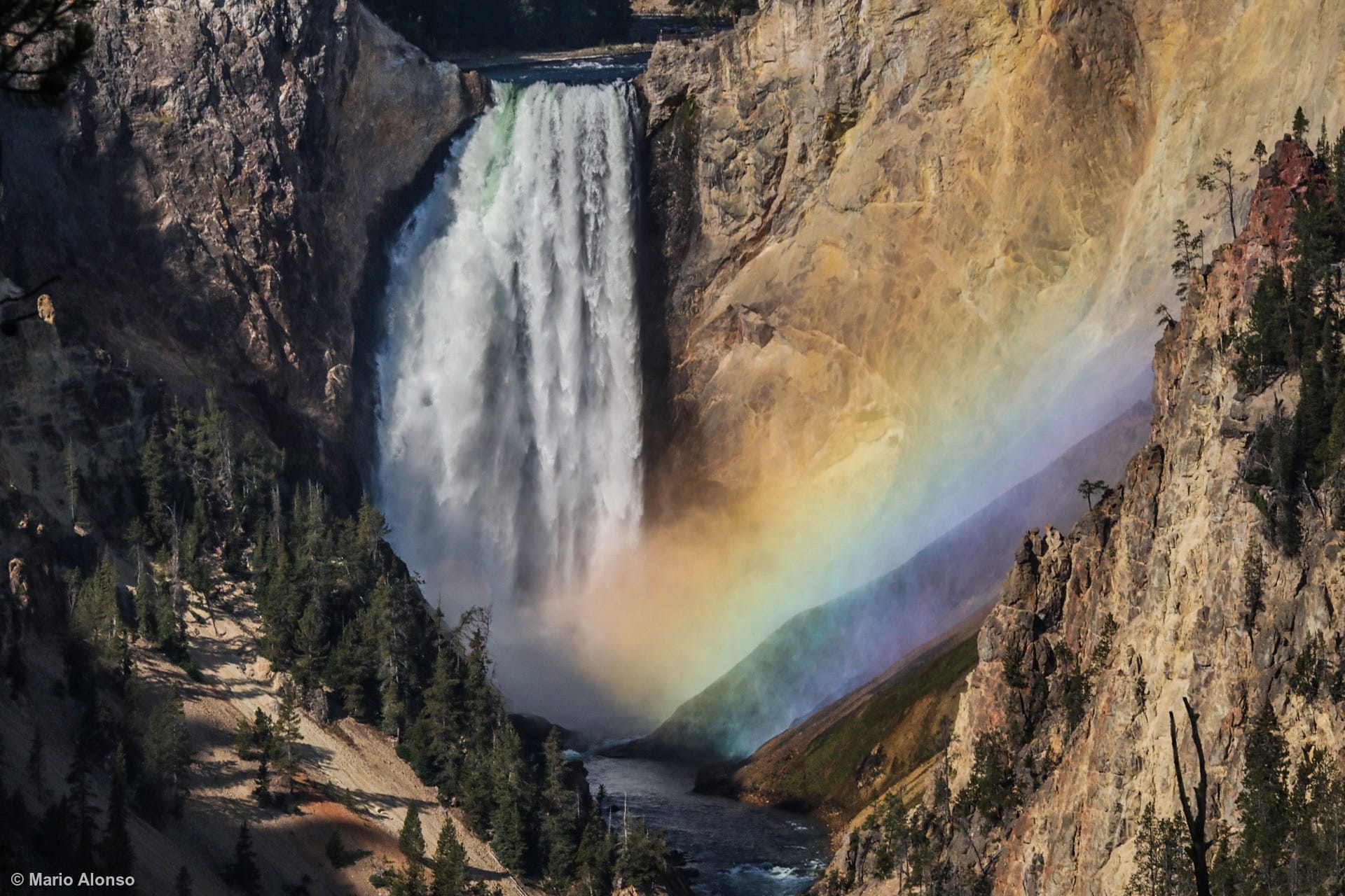 Rainbow at Yellowstone's Lower Fall, seen from